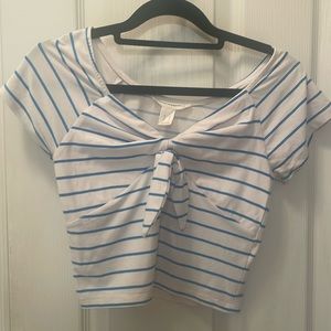 Striped Cropped Tee With Tie Front